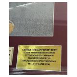 Babe Ruth Custom Framed Baseball Piece w/ Game Used Bat Saw Dust and COA, Gold Card, and Custom Plaque