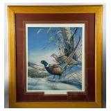 Herb Brooks Autographed James Meger Print "Uninvited Guests - Ringnecked Pheasants" Framed and Matted w/ COA Paperwork - LIMITED EDITION (1 of 4 Posted In This Auction)