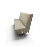 Lounge featuring a Grey Linen Fabric with a subtle pattern and minimalist metal legs Ethernet and power