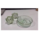 Hand Blown Vintage Green Glass and Candle Holders