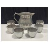 Pewter Pitcher with 6 Pewter Cups