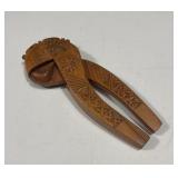 Large Vintage Wood Fruit Bowl and Ornate Hand Carved Wooden Nut Cracker