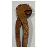 Large Vintage Wood Fruit Bowl and Ornate Hand Carved Wooden Nut Cracker