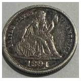 1891 Seated Liberty Dime (very high grade)