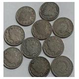 Lot of 10 Liberty "V" Nickels