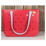 Bogg Bag Original Bullseye Tote Bag - Red: Hardside Vinyl Handbag with Removable Pouch