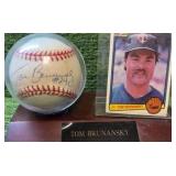 Tom Brunansky #24 Autographed Baseball with Card and Wood Stand- Minnesota Twins Baseball
