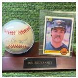Tom Brunansky #24 Autographed Baseball with Card and Wood Stand- Minnesota Twins Baseball