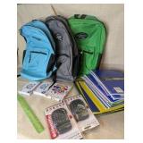 School Supply Lot | (3) Backpacks, calculator, folders, notebooks