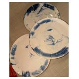 Crate of (45) Anthropologie stoneware plates blue and white marble pattern, gold rim