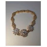 Gold Plated Floral Style CZ Bracelet, Size 7
