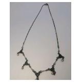 Vintage Filigree Iridescent Crystal Dangle Necklace, 16"