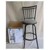 (2) NEW Allen + Roth bar stools, Black Metal and Grey Microfiber