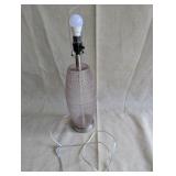 At Home x Grace Mitchell Ribbed Glass Table Lamp with a distinctive pink textured base, pink led lightbulb