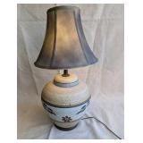 Vintage speckled ceramic table lamp, floral