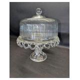 Vintage McKee Plymouth clear glass cake stand from the 1950s with lid