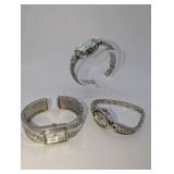 (3) Vintage silver-tone fashion crystal bangle watches | Working, new batteries