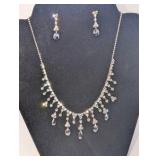 Black Iridescent Crystal, CZ Choker Necklace & Earring Set, cascading teardrop design