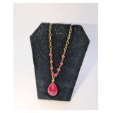 Ruby teardrop pendant necklace,gold-filled chain