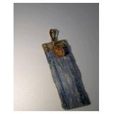 Raw blue kyanite and citrine point pendant, gold plated top