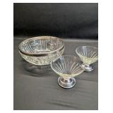 Vintage Silver-plated Crystal Punch Bowl and (2) Sherbet Glasses