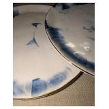Crate of (45) Anthropologie stoneware plates blue and white marble pattern, gold rim