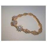 Gold Plated Floral Style CZ Bracelet, Size 7