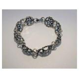 Vintage Floral Filigree Sterling Silver Bracelet, Size 6