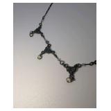 Vintage Filigree Iridescent Crystal Dangle Necklace, 16"