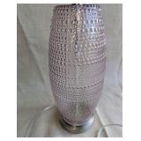 At Home x Grace Mitchell Ribbed Glass Table Lamp with a distinctive pink textured base, pink led lightbulb