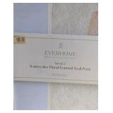 New, Everhome watercolor floral framed wall print set, a light-colored wood frame and minimalist botanical imagery