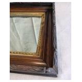 Antique Victorian Eastlake shadow box frame mirror,dark walnut wood exterior and an ornate gold gilt trim