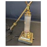 House of Troy polished brass desk lamp, adjustable swing arm and a fluted crystal column