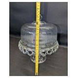 Vintage McKee Plymouth clear glass cake stand from the 1950s with lid