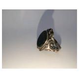 Sterling Silver Ring Size 6,distinctive bloodstone gem- ornate, nature-inspired frame