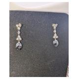 Black Iridescent Crystal, CZ Choker Necklace & Earring Set, cascading teardrop design