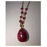 Ruby teardrop pendant necklace,gold-filled chain