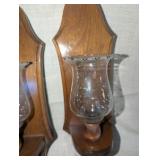 Vintage wooden wall sconces, floral glass (2)