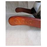 Vintage Sound N Light plush rocking horse features a brown and white pinto design with a wooden base, works