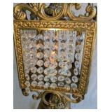 Vintage table lamp, Hollywood Regency style lantern lamp,brass-plated metal and clear crystal accents