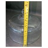 Vintage McKee Plymouth clear glass cake stand from the 1950s with lid