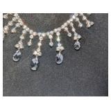 Black Iridescent Crystal, CZ Choker Necklace & Earring Set, cascading teardrop design