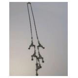 Vintage Filigree Iridescent Crystal Dangle Necklace, 16"