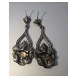 Sterling Silver Earrings Marcasite accents with a bezel-set yellow center stone
