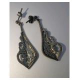 Sterling silver dangle earrings- intricate, antique-style filigree design