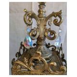 Vintage table lamp, Hollywood Regency style lantern lamp,brass-plated metal and clear crystal accents