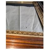 Antique Victorian Eastlake shadow box frame mirror,dark walnut wood exterior and an ornate gold gilt trim