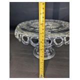 Vintage McKee Plymouth clear glass cake stand from the 1950s with lid