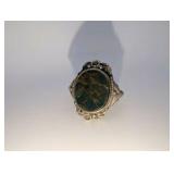 Sterling Silver Ring Size 6,distinctive bloodstone gem- ornate, nature-inspired frame