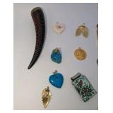Natural Stone, Gold Filled, Shell Pendant Lot of 15